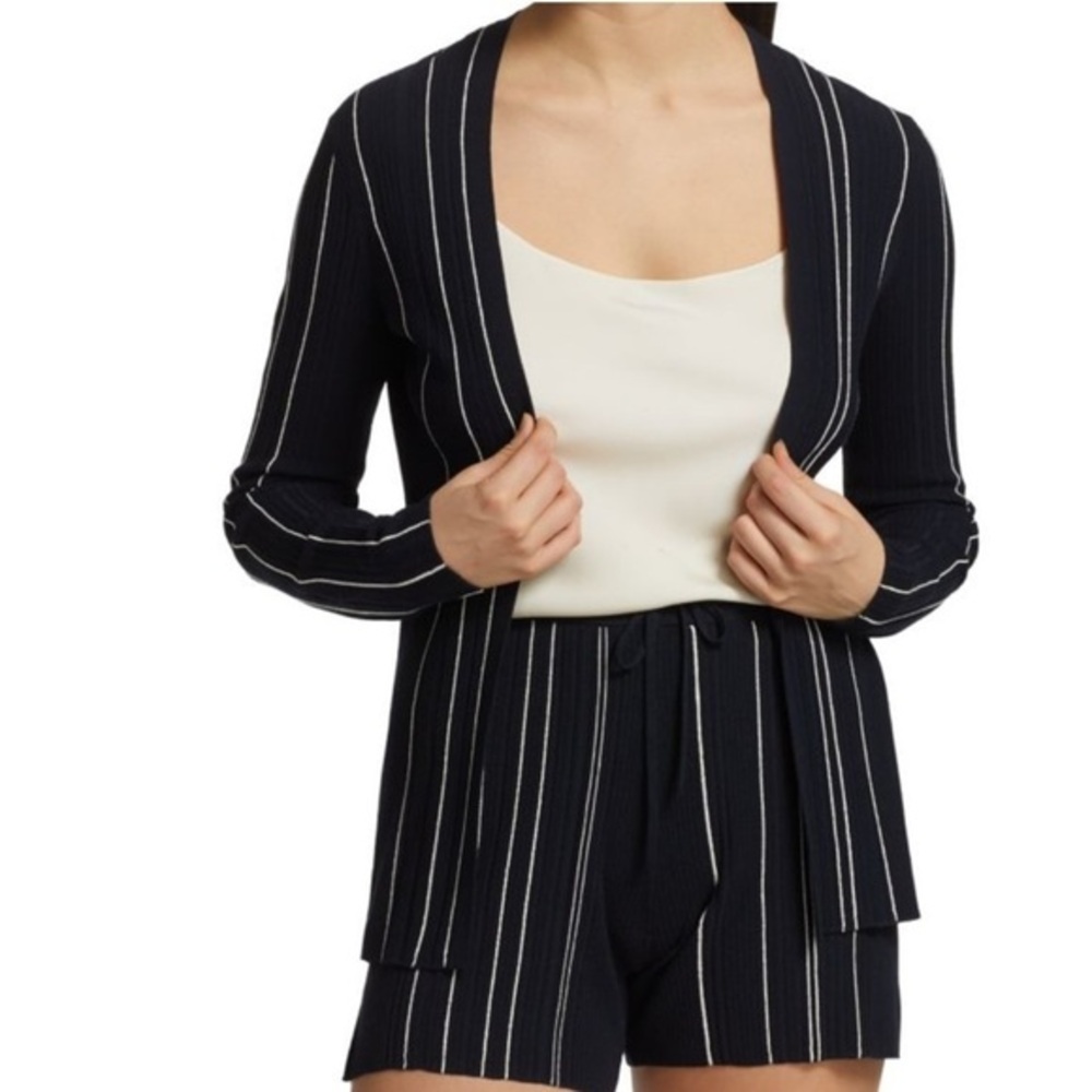 Theory  Women Medium Hankson Prosecco Navy Blue White Striped cardigan size S
